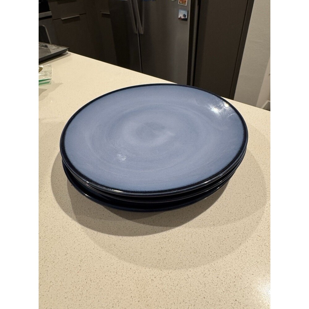 Set Of 3 Sango Nova Blue Swirl Dark & Light Blue Swirl Salad Plates - 7 3/4”
